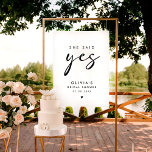 She Said Yes Modern Handwriting Script Welcome Poster<br><div class="desc">Elevate your bridal shower decor with the "She Said Yes Modern Handwriting Script Welcome Poster." This minimalist sign, featuring a modern handwritten black script, adds a unique and sophisticated touch to your bridal shower decoration. The "She Said Yes" welcome sign sets the tone for a stylish and memorable event. It's...</div>