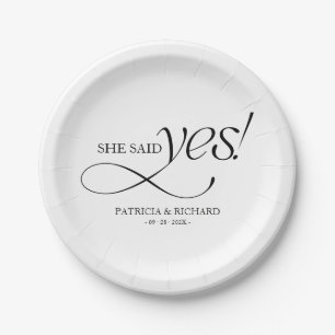 She Said Yes Modern Minimalist Engagement Party Paper Plate