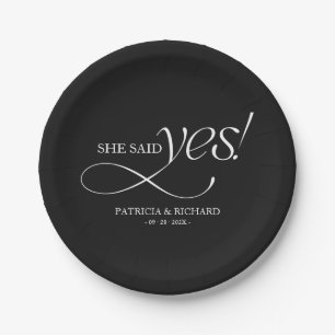 She Said Yes Modern Minimalist Engagement Party Paper Plate