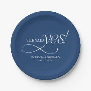 She Said Yes Modern Minimalist Engagement Party Paper Plate