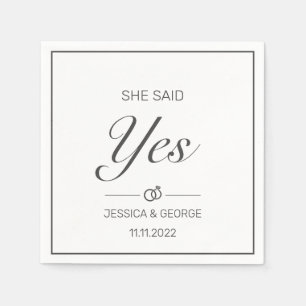 She Said Yes Modern Minimalist White Napkin