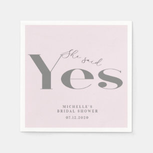 She said yes modern typography bridal shower napkin