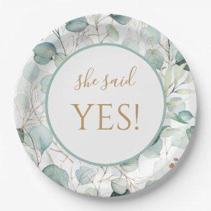 She Said Yes Paper Plates Eucalyptus Bridal Shower