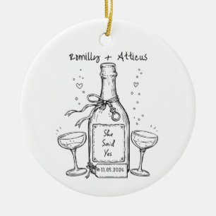 She Said Yes Personalised Engagement Keepsake Ceramic Tree Decoration