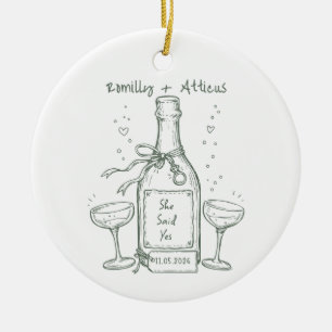 She Said Yes Personalised Engagement Keepsake Ceramic Tree Decoration