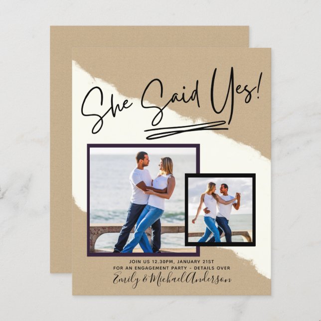 She Said Yes - Photo Engagement Party Invitation (Front/Back)