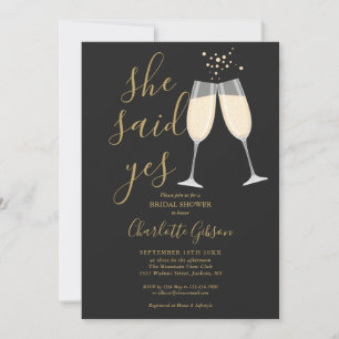 She Said Yes QR Code Bridal Shower Black And Gold Invitation