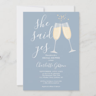 She Said Yes QR Code Bridal Shower Dusty Blue Invitation