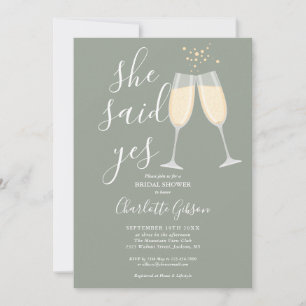 She Said Yes QR Code Bridal Shower Sage Green Invitation