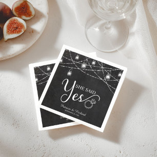 She Said Yes Rustic Chalk Engagement Party Napkin