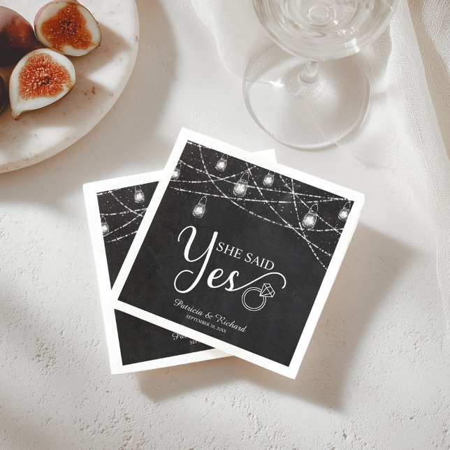 She Said Yes Rustic Chalk Engagement Party  Napkin (Creator Uploaded)