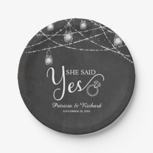 She Said Yes Rustic Chalk Engagement Party Paper Plate