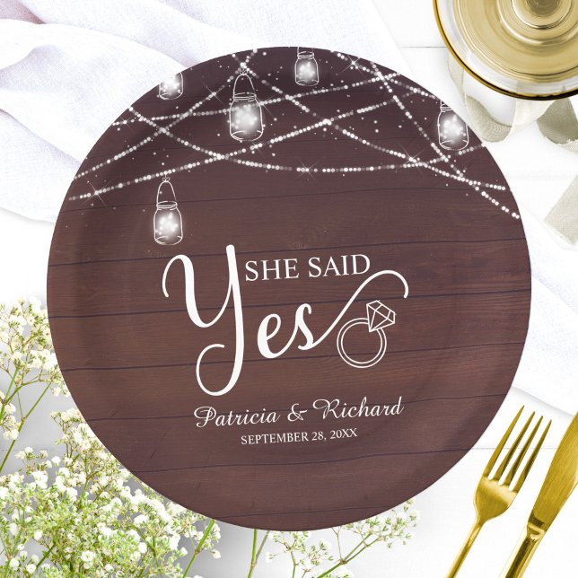 She Said Yes Rustic Engagement Party Paper Plate (Creator Uploaded)