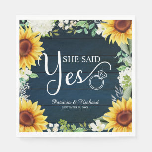 She Said Yes Rustic Sunflowers Engagement Party Napkin