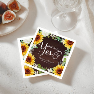 She Said Yes Rustic Sunflowers Engagement Party Napkin