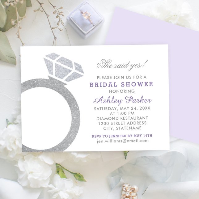 She Said Yes Silver Ring Bridal Shower Invitation (Creator Uploaded)
