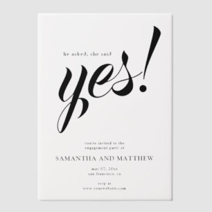 She Said Yes Simple Engagement Party  Vellum Invitations