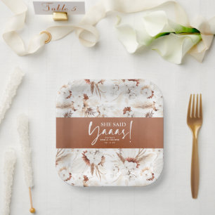 She Said Yes Terracotta White Floral Bridal Shower Paper Plate