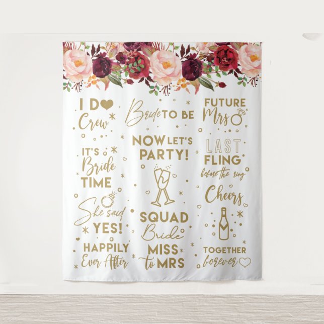 She said yesFloral Burgundy Bridal Shower Backdrop Tapestry (Front)