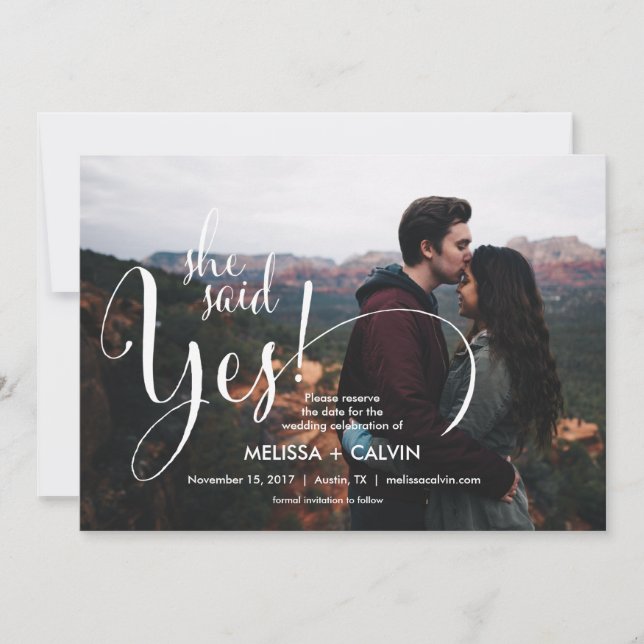 she say yes Save the date calligraphy  card v2 (Front)