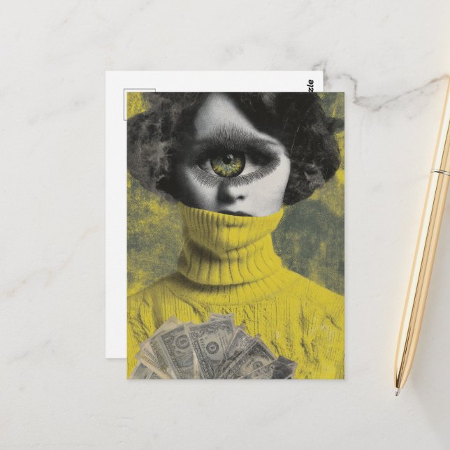 She sees money surreal postcard (Front/Back In Situ)