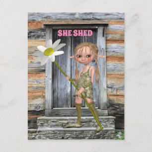 SHE SHED CUTE ELF GIRL ART POSTCARD
