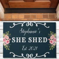 She Shed Floral Year Established Cute Navy Blue