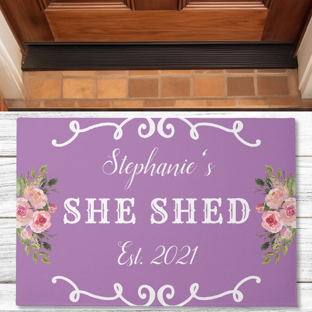 She Shed Floral Year Established Cute Purple Doormat (Creator Uploaded)