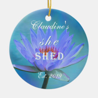 She Shed Shades of Blue Water Lily Christmas Ceramic Tree Decoration