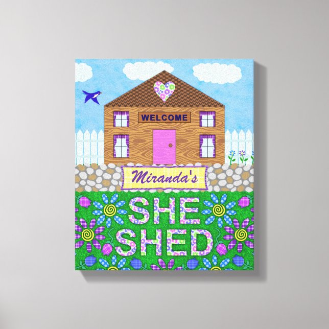 She Shed Woman Cave Garden Hut Personalised Name Canvas Print (Front)