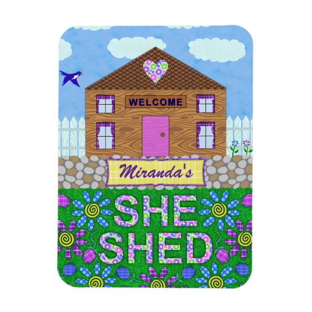 She Shed Woman Cave Garden Hut Personalised Name Magnet (Vertical)