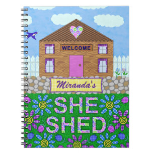 She Shed Woman Cave Garden Hut Personalised Name Spiral Notebook