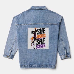 She Shoots She Scores Women's Basketball Denim Jacket