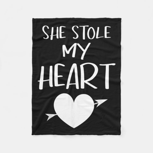 She Stole My Heart Valentines Day Matching Couples Fleece Blanket (Front)
