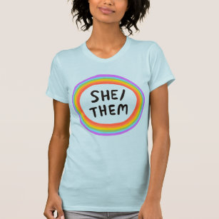 SHE/THEM Pronouns Rainbow Circle Colourful  T-Shirt