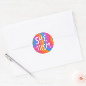 SHE/THEM Pronouns Rainbow Handlettering Sheet of Classic Round Sticker (Envelope)