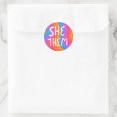SHE/THEM Pronouns Rainbow Handlettering Sheet of Classic Round Sticker (Bag)