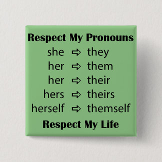 She -> they 15 cm square badge