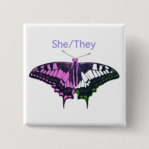 She/They Non-Binary Flag Swallowtail Butterfly 15 Cm Square Badge