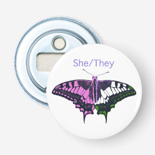She/They Non-Binary Flag Swallowtail Butterfly Bottle Opener