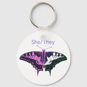 She/They Non-Binary Flag Swallowtail Butterfly Key Ring