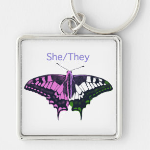 She/They Non-Binary Flag Swallowtail Butterfly Key Ring