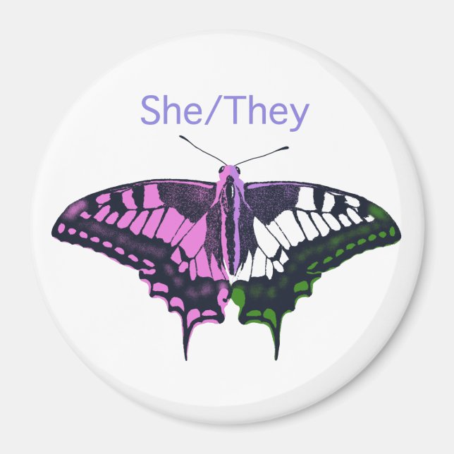 She/They Non-Binary Flag Swallowtail Butterfly Magnet (Front)