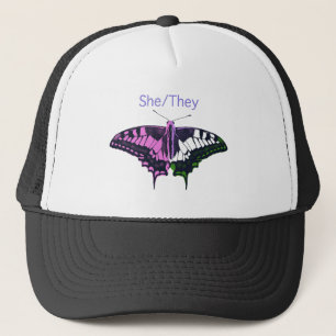 She/They Non-Binary Flag Swallowtail Butterfly Trucker Hat