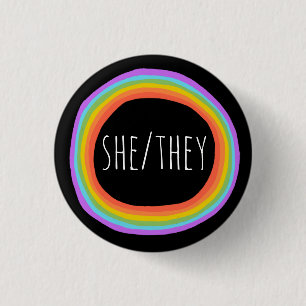 SHE/THEY Pronouns Colorful Rainbow Circle Black 3 Cm Round Badge