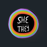 SHE/THEY Pronouns Colorful Wonky Rainbow Circle 3 Cm Round Badge<br><div class="desc">Decorate your outfit with this cool art button. Makes a great  gift! You can customize it and add text too. Check my shop for lots more colors and patterns! Let me know if you'd like something custom too.</div>