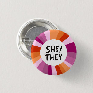 SHE/THEY Pronouns Colourful Circle Lesbian Pride 3 Cm Round Badge