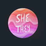 SHE/THEY Pronouns Colourful Handletter Orange Pink 3 Cm Round Badge<br><div class="desc">Decorate your outfit with this cool art button. Makes a great  gift! You can customise it and add text too. Check my shop for lots more colours and patterns! Let me know if you'd like something custom too.</div>