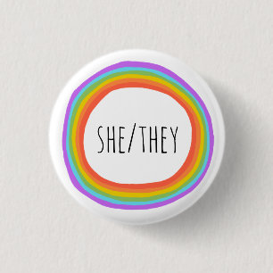 SHE/THEY Pronouns Colourful Rainbow Circle  3 Cm Round Badge