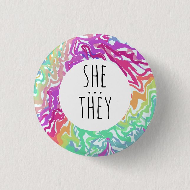 SHE/THEY Pronouns Colourful Rainbow Swirls CUSTOM  3 Cm Round Badge (Front)